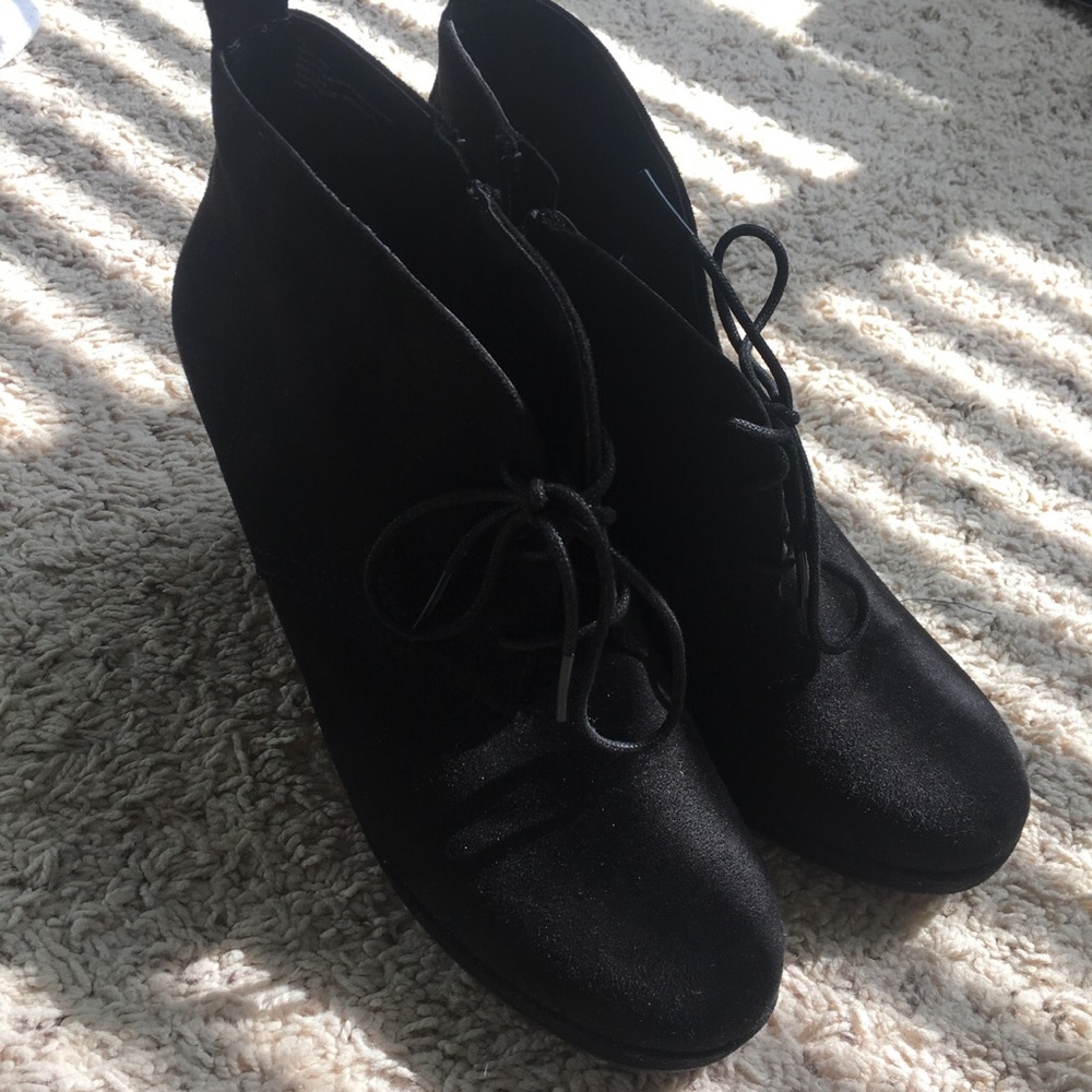 Black lace up wedge booties